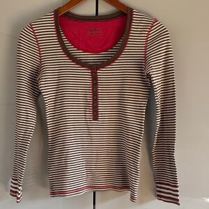 Boden Striped Long Sleeve Tee with Red stitching